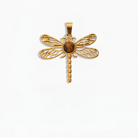 Gilded Dragonfly Pendant with Tiger’s Eye