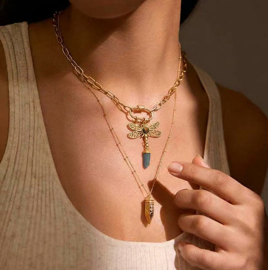 Gilded Dragonfly Pendant with Tiger’s Eye