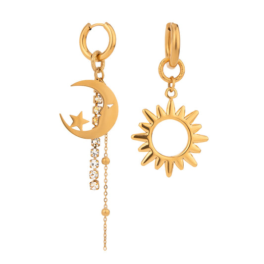 White Rhinestone Star, Moon, and Sun Tassel Earrings