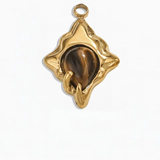 Tiger’s Eye Diamond Teardrop Gold-Plated Pendant