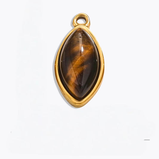 Gold-Plated Marquise Frame Tiger Eye Pendant