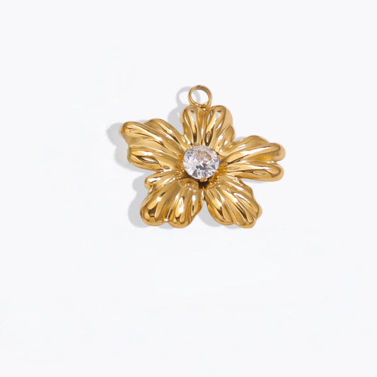 Golden Radiance Flower Pendant – Crystal Bloom Elegance