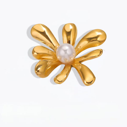 Golden Bloom Pearl Pendant – Modern Floral Elegance